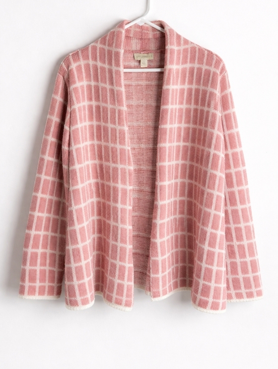 Appleseed's Sweaters - Appleseed’s Mohair Wool Blend Cardigan Pink Cream Check Open Front Small
